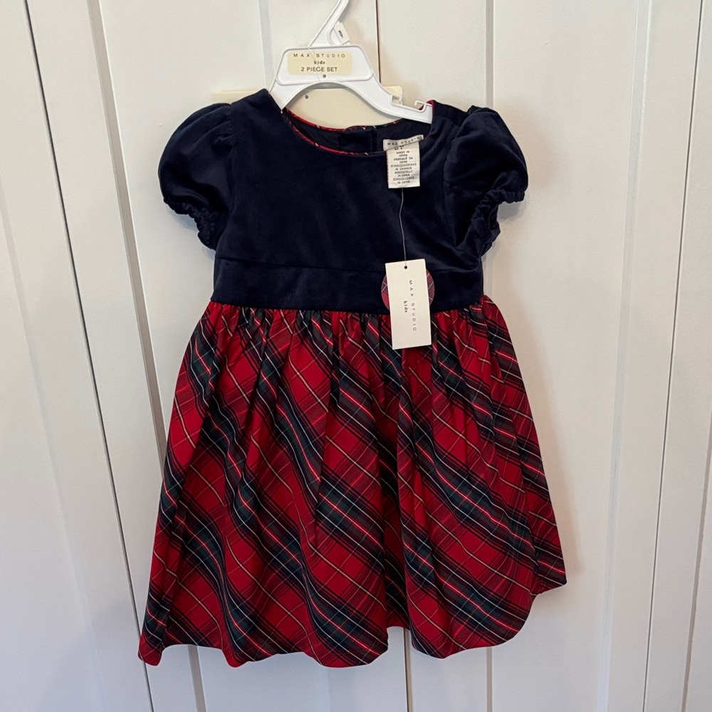 Max Studio 3T Holiday Dress with matching doll dress (navy and plaid)